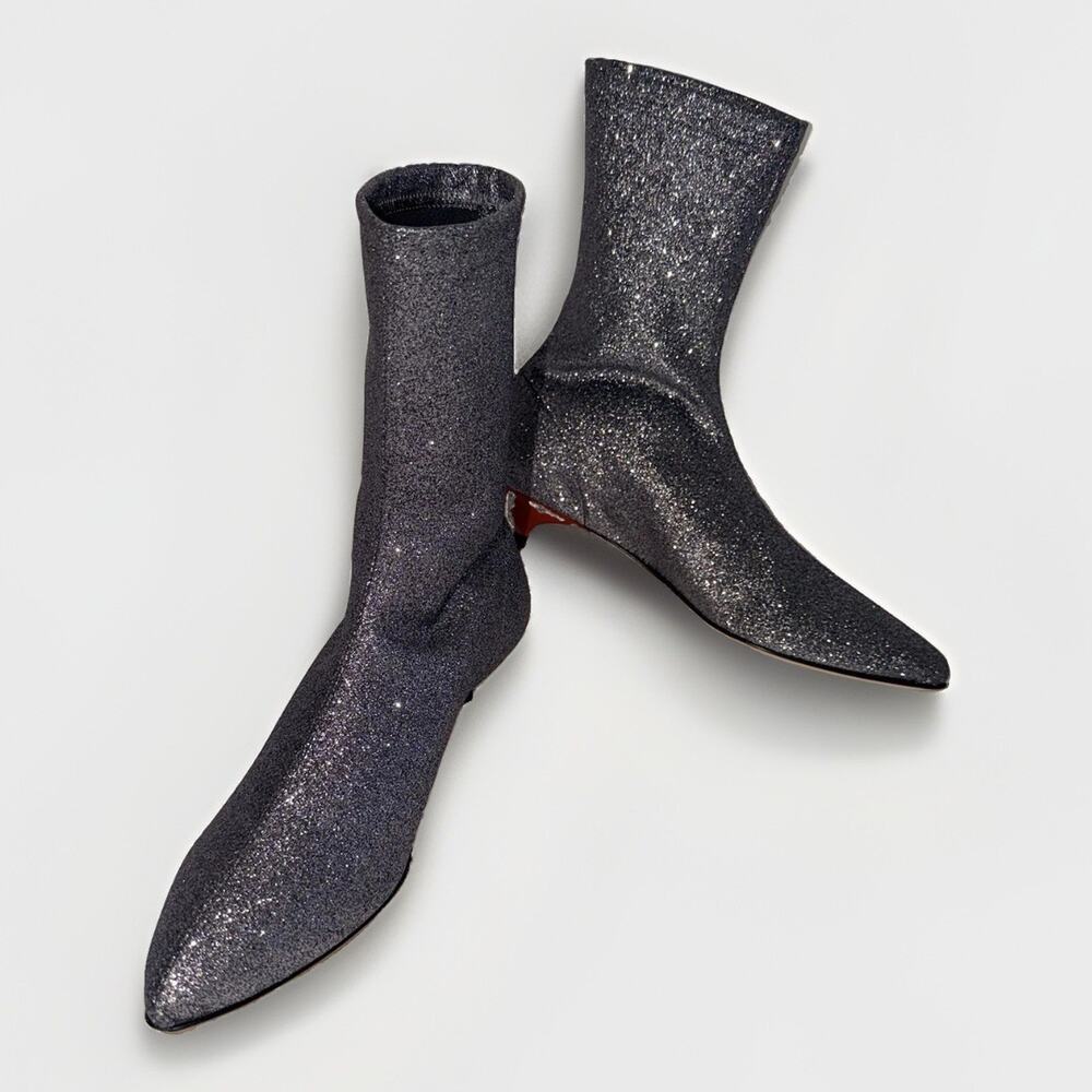 Gia Couture Gia Ankle Boot Glitter Grigio EU 37 US 6.5/7 stretch bootie NEW